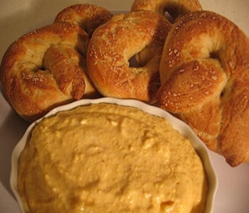 beer-infused pretzels with mustard- Satire Brewing Company