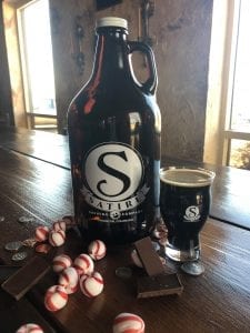 growler and glass of Denver mint beer with peppermints
