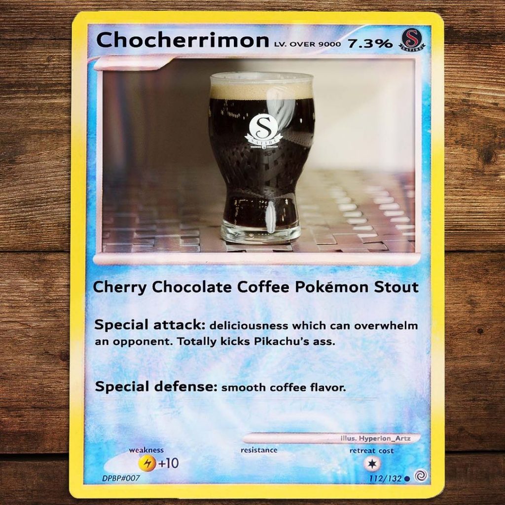 Chocherrimon beer in glass on pockemon card