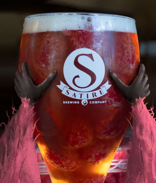 Satire Brewing red raccoon paws and raspberry raccoon beer pint glass