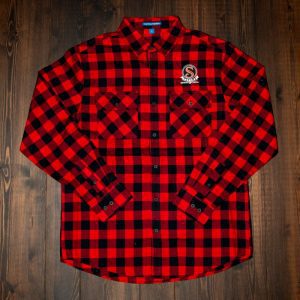 Satire Brewing Company Red and Black Flannel shirt for sale.