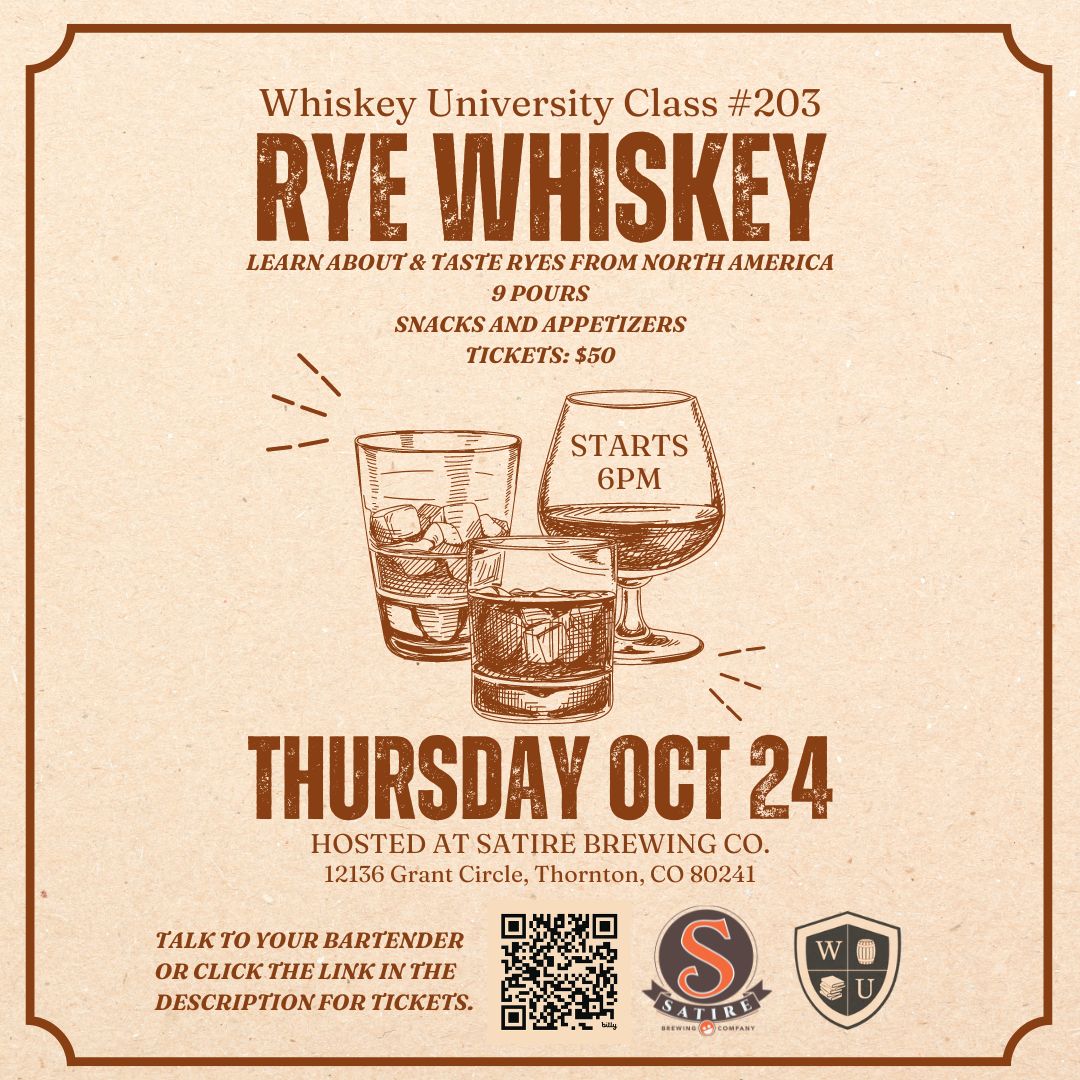 Whiskey Tasting Event. October 24, Satire Brewing Company, Denver, Colorado